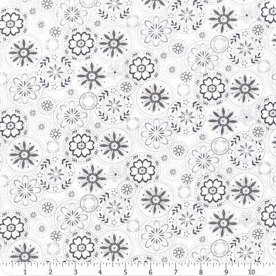 Scarlet Stitches and White Linen - White and Grey Medallions x 10"