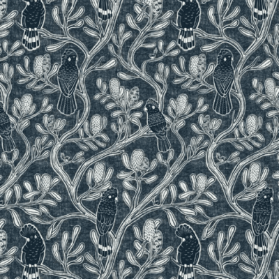 Bushland Beauty - Black Cockatoo & Banksia (Navy)