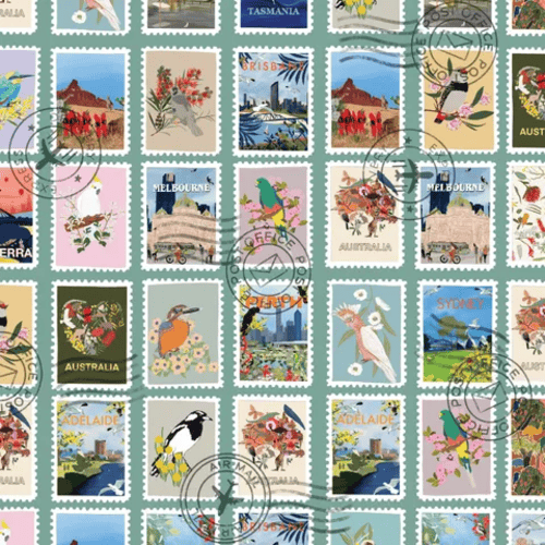 Aussie Backyard - Vintage Australia Stamps (Teal)