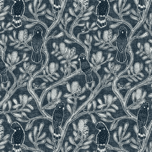 Bushland Beauty - Black Cockatoo & Banksia (Navy)